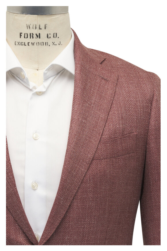 Atelier Munro Red Tonal Plaid Wool, Silk & Linen Sportcoat