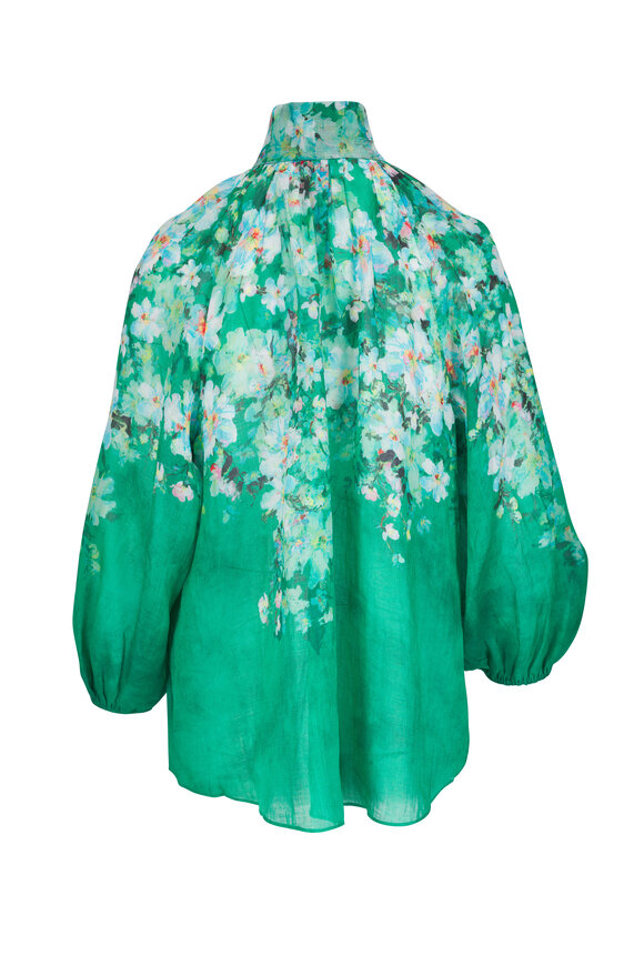 Zimmermann - Everley Green Watercolor Floral Billow Blouse