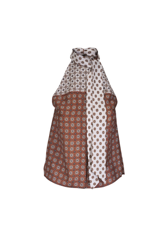Dorothee Schumacher Graphic Dreams Brown Big Tie Silk Top