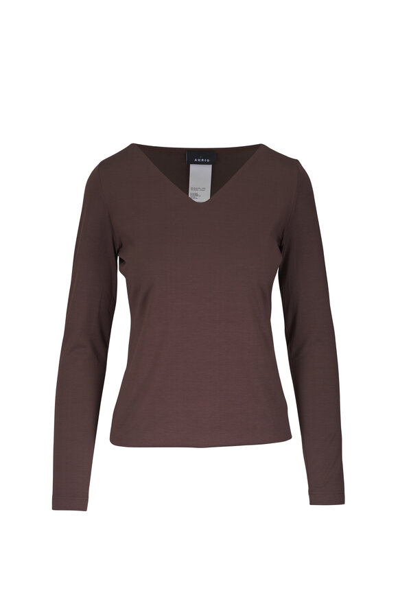 Akris Mocha Stretch Cotton Jersey Knit T-Shirt