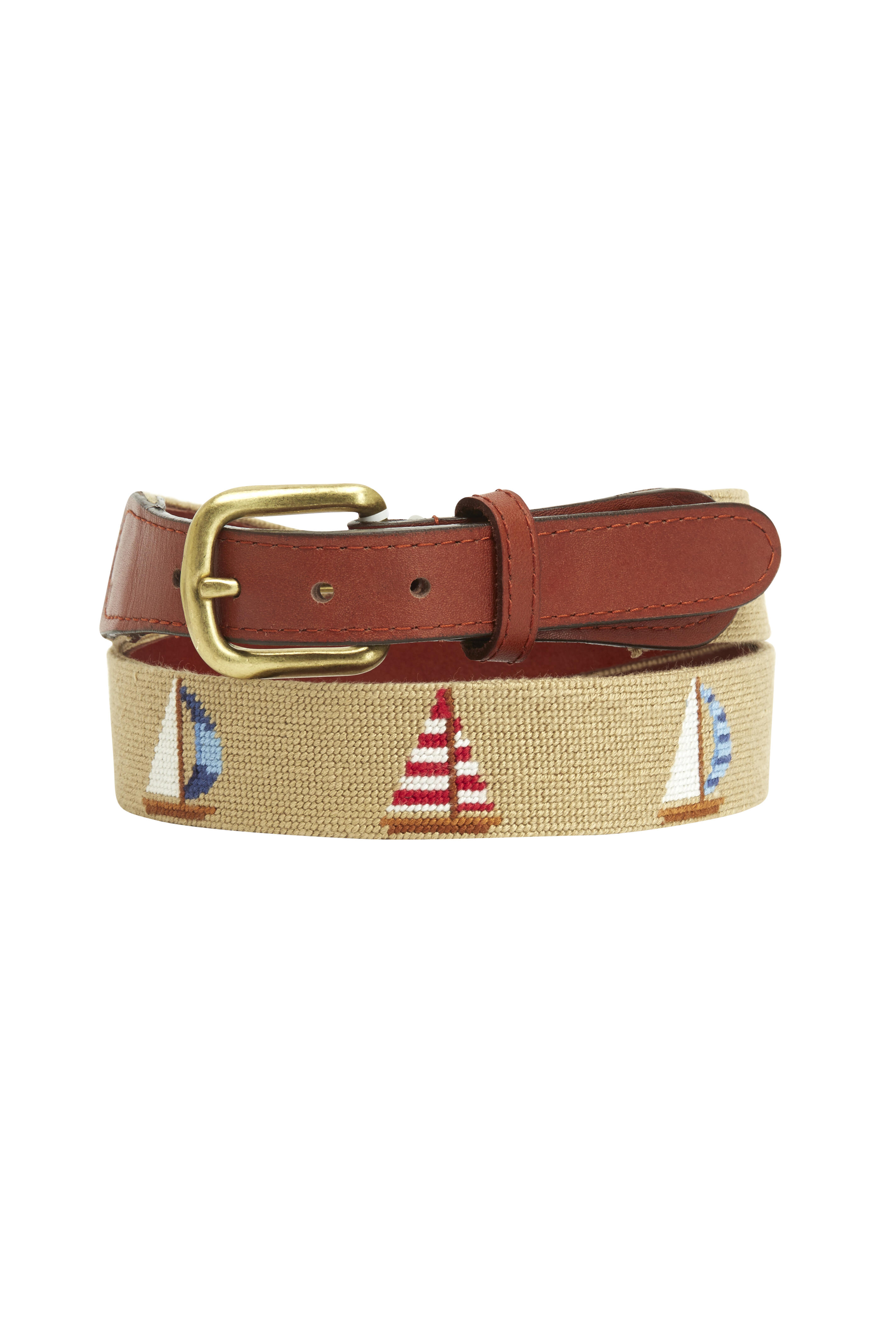 Smathers & Branson - Sailboats Khaki & Chestnut Needlepoint Belt