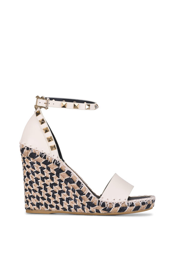 Valentino Garavani - Black & Ivory Rockstud Espadrille Wedge, 105mm