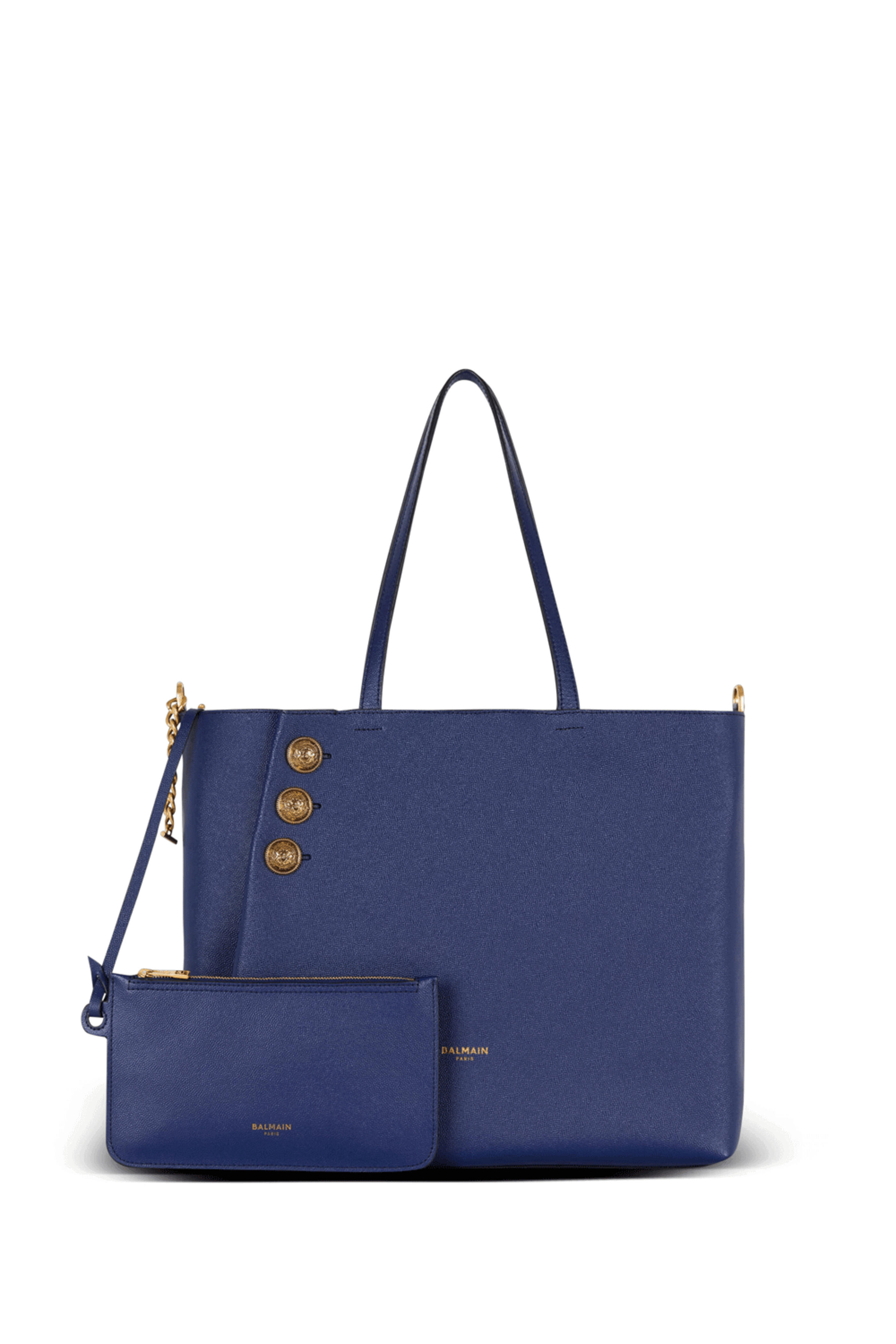 Balmain - Embleme Blue Nuit Grained Leather Tote