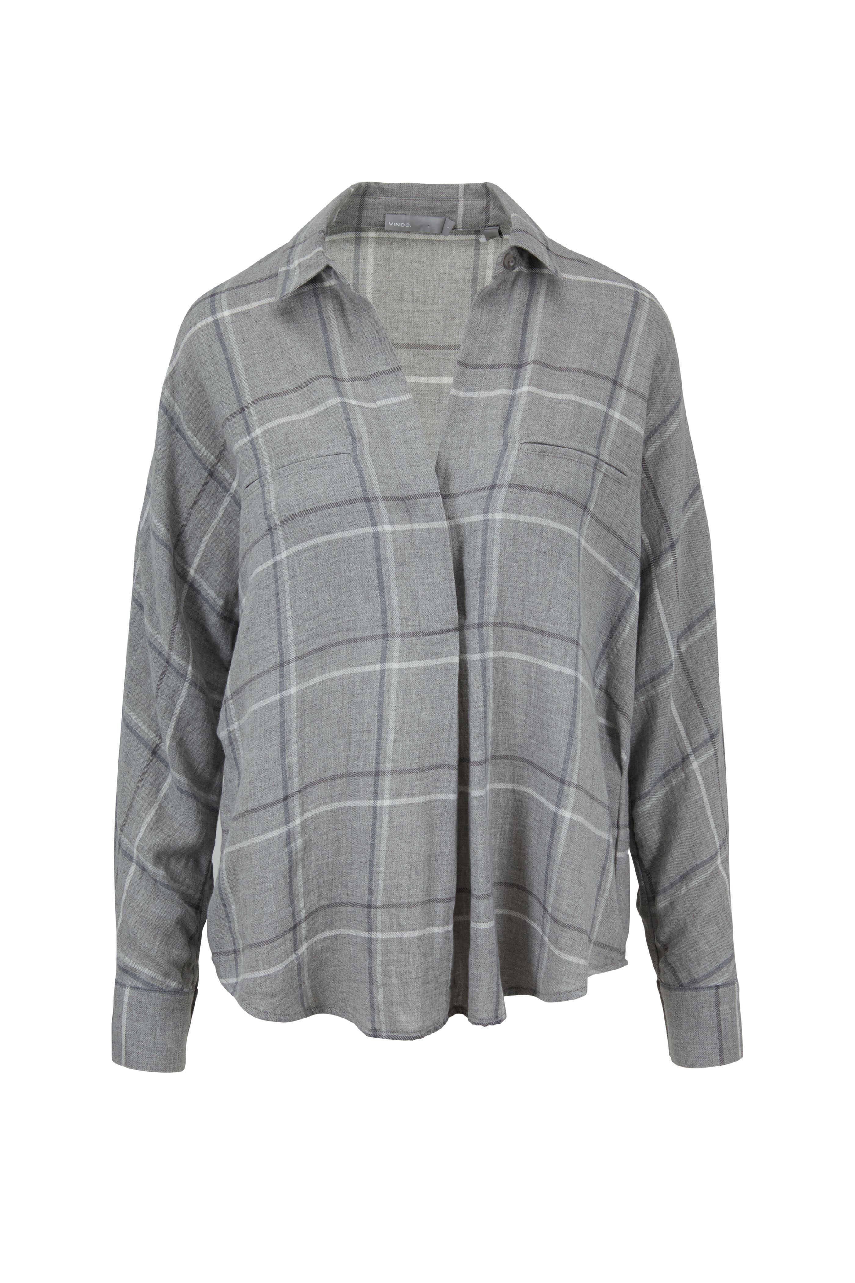 Vince - Gray Bar Plaid Popover Shirt