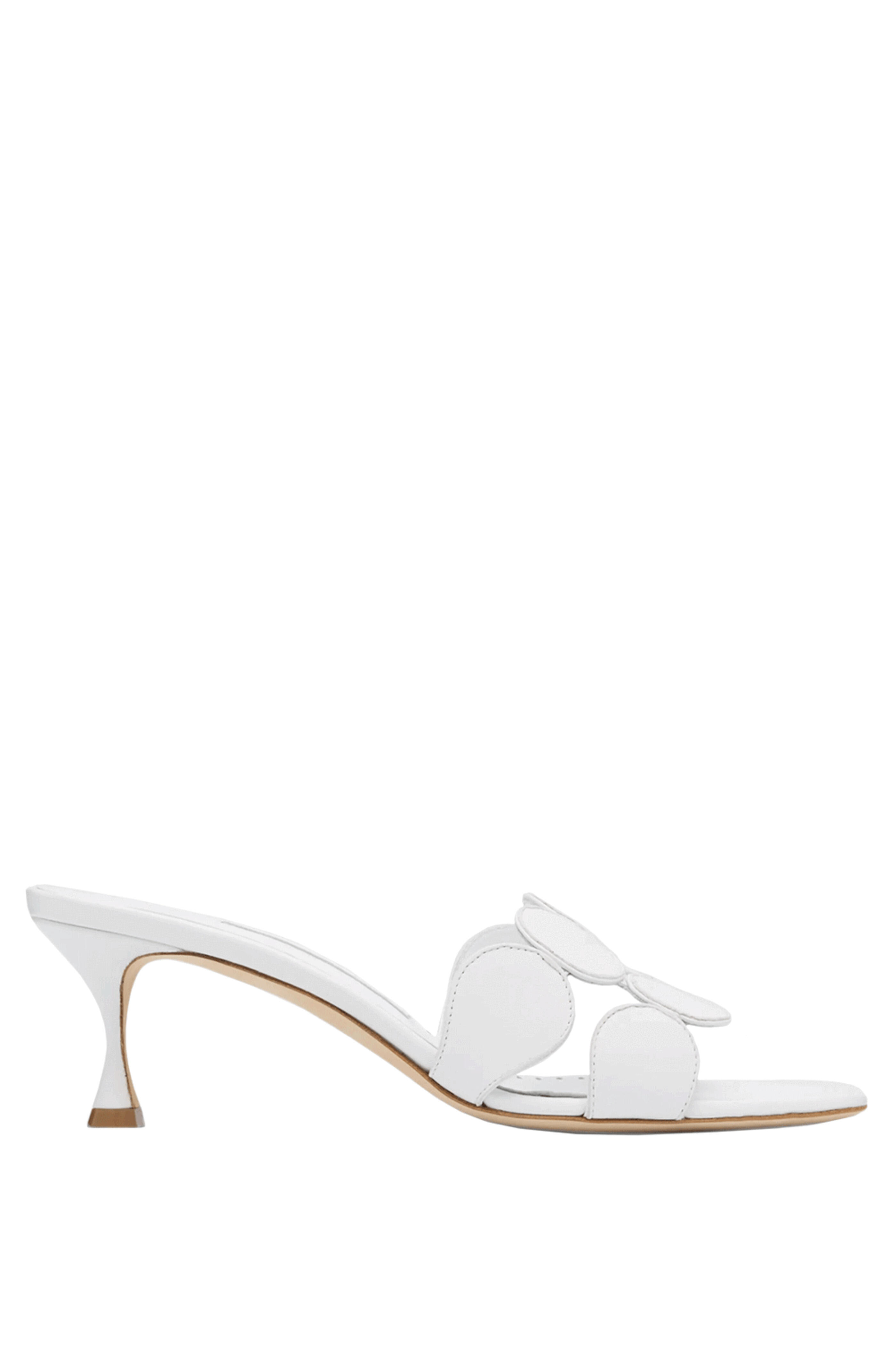 Manolo Blahnik - Haribalmu White Circle Cut Leather Sandal, 50mm