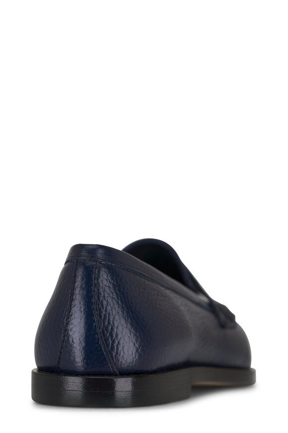 Manolo Blahnik - Perrita Dark Blue Tumbled Leather Loafer 