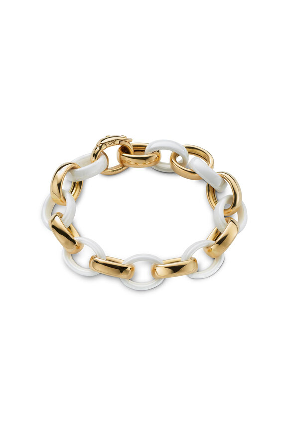 Monica Rich Kosann - XL Ultra White Ceramic & Yellow Gold Link Bracelet