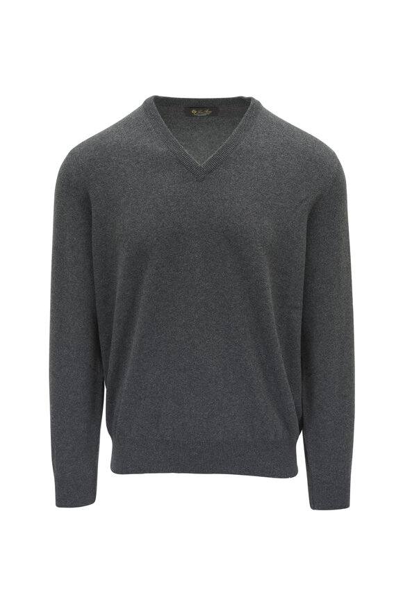 Loro Piana Scollo Gray Cashmere V-Neck Sweater