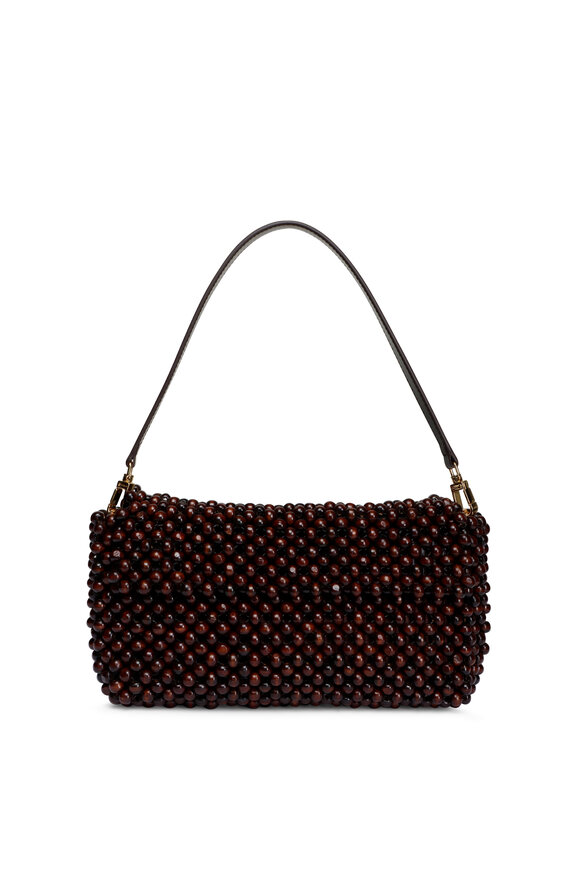 Staud Timmy Dark Brown Wood Beaded Shoulder Bag
