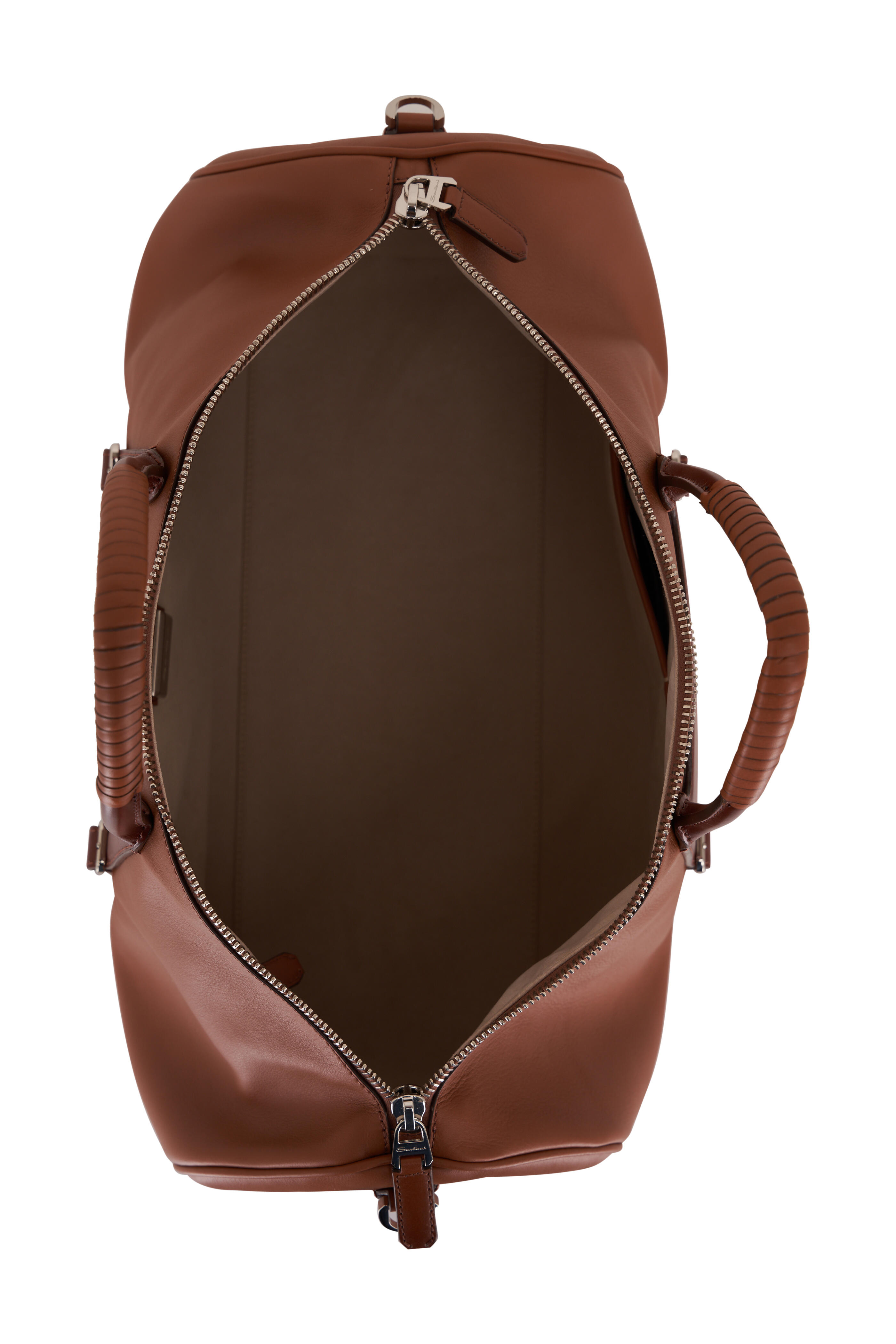 Santoni - Medium Weekend Light Brown Leather Bag