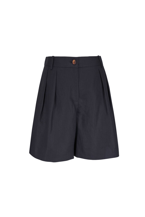 Lafayette 148 New York Park Black Linen Wide Leg Shorts
