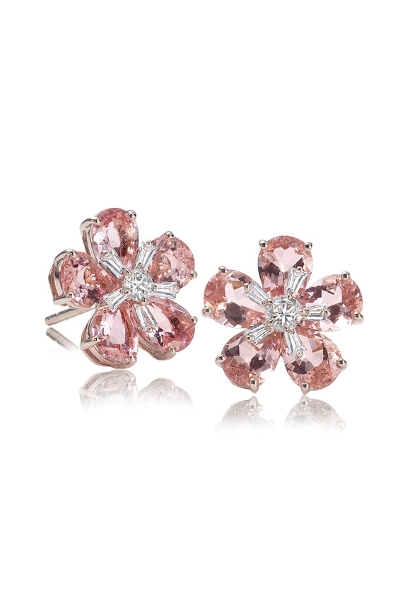 Nam Cho 18k Rose Gold Morganite & Diamond Wildflower Studs
