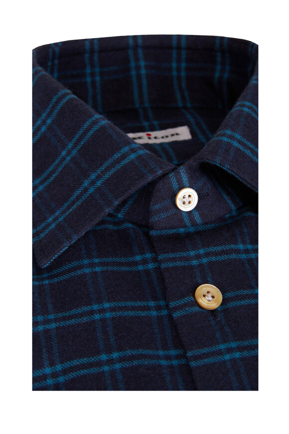 Kiton Navy & Teal Plaid Cotton Dress Shirt - view 2