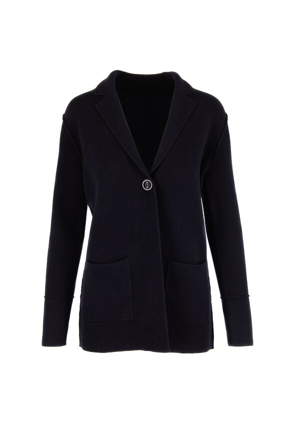 Kinross - Black Cashmere Notched Collar Cardigan