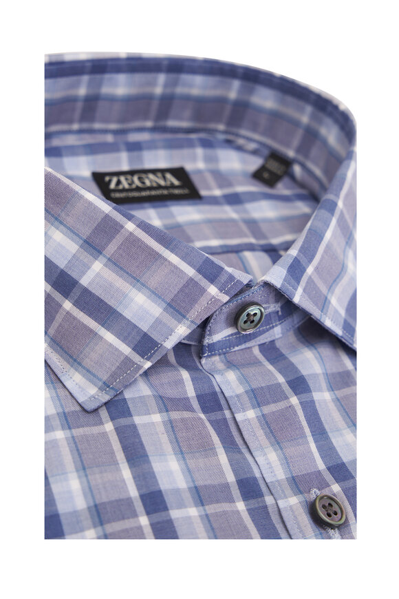 Zegna - Light Blue Plaid Cotton Sport Shirt