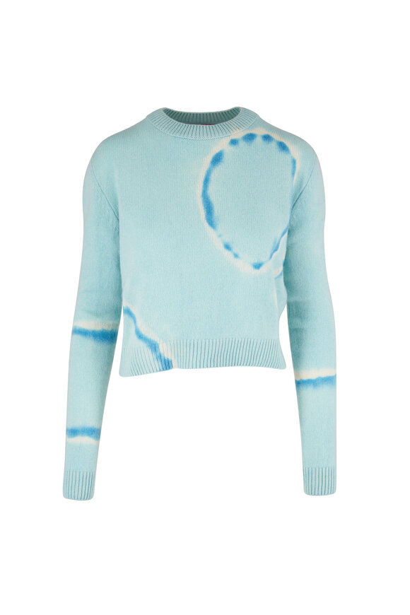 The Elder Statesman Molecule Light Blue & Ivory Cashmere Crop Sweater