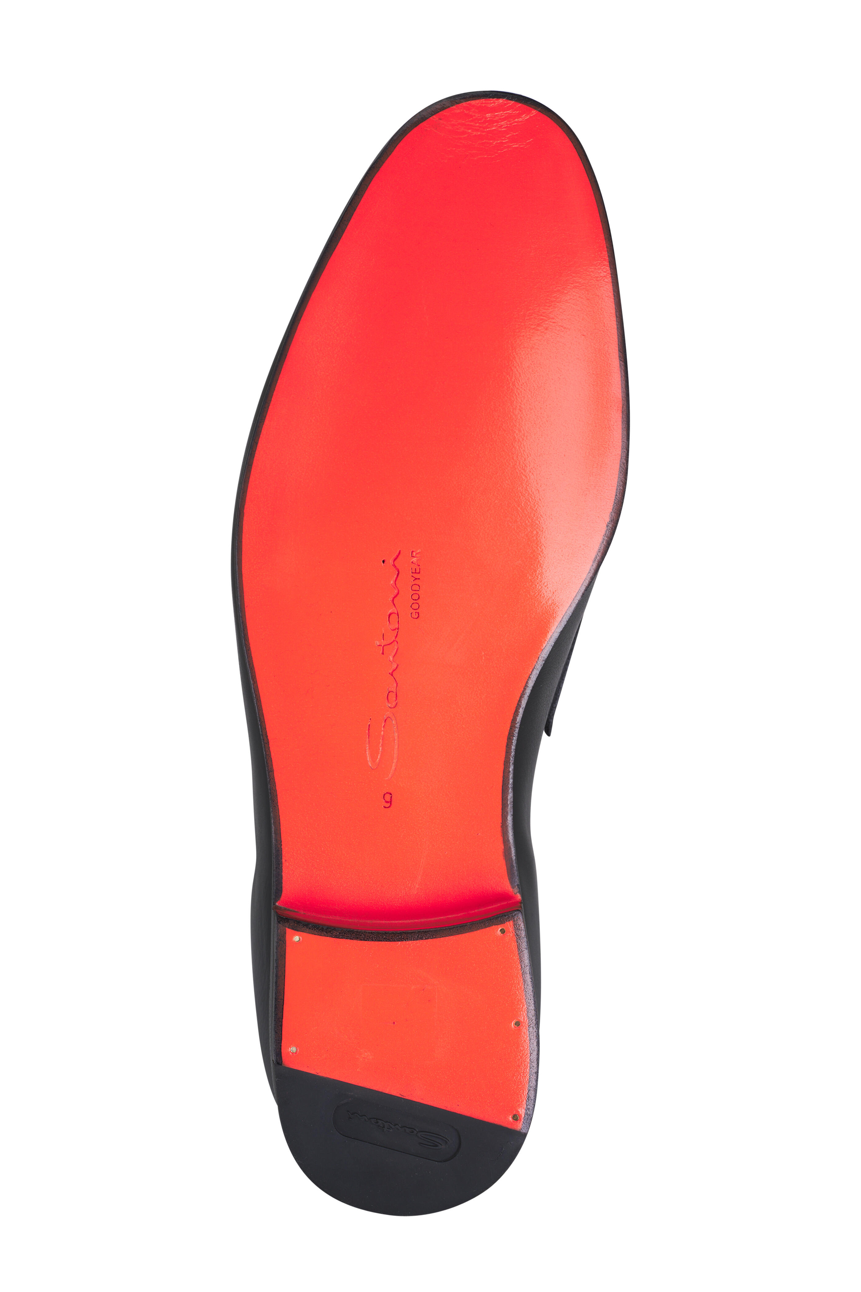 Santoni - Black Leather Penny Loafer