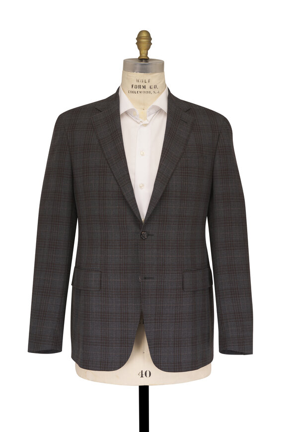 Canali Gray & Brown Plaid Wool Sportcoat - view 4