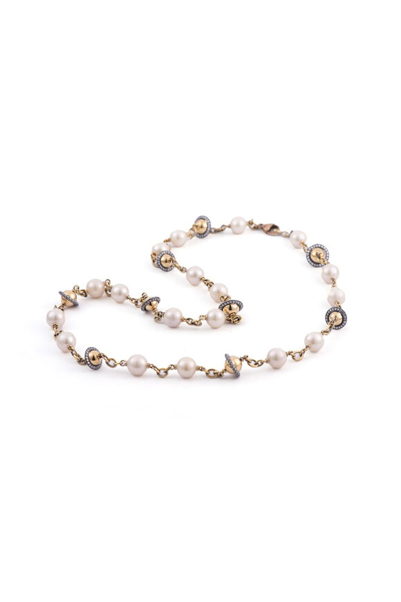 Sylva & Cie Cultured Pearl & Diamond Saturn Necklace