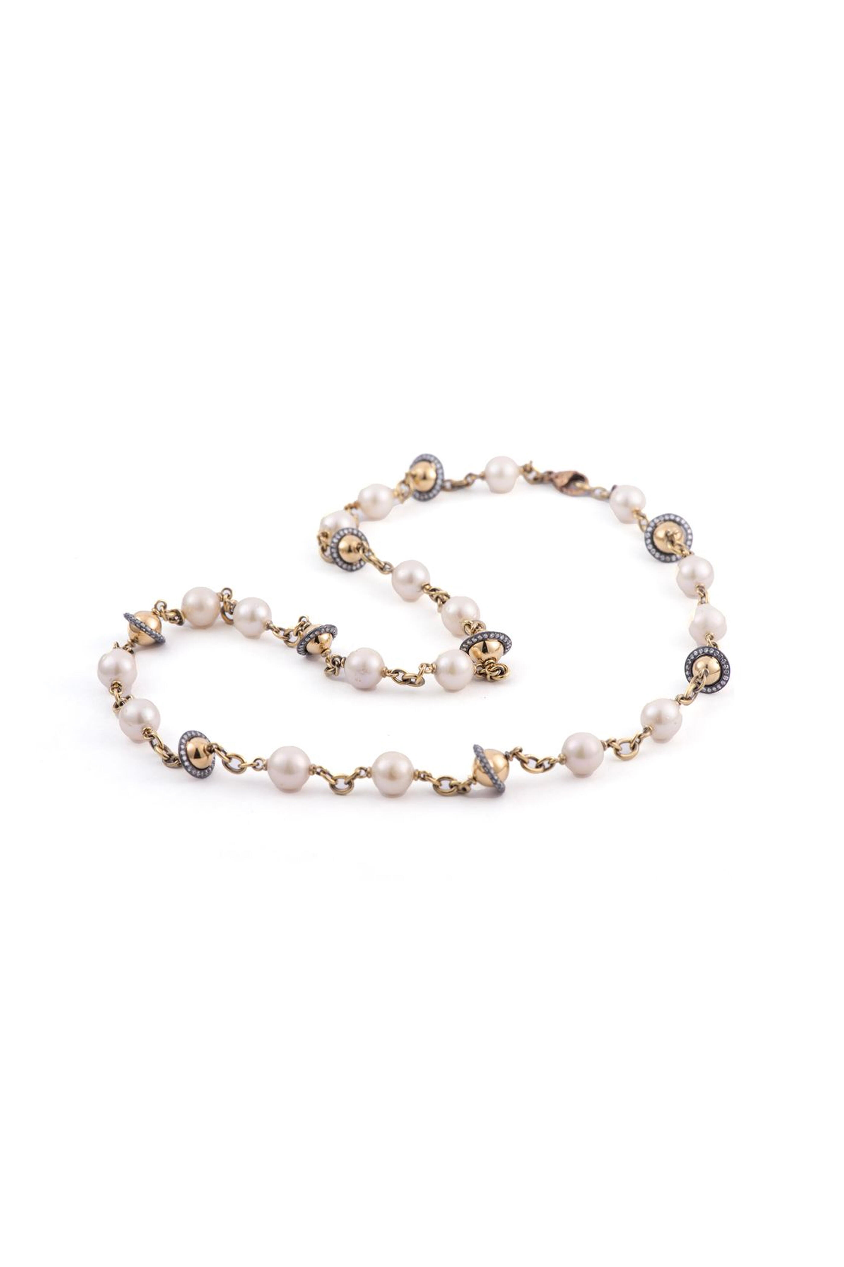 Sylva & Cie - Cultured Pearl & Diamond Saturn Necklace