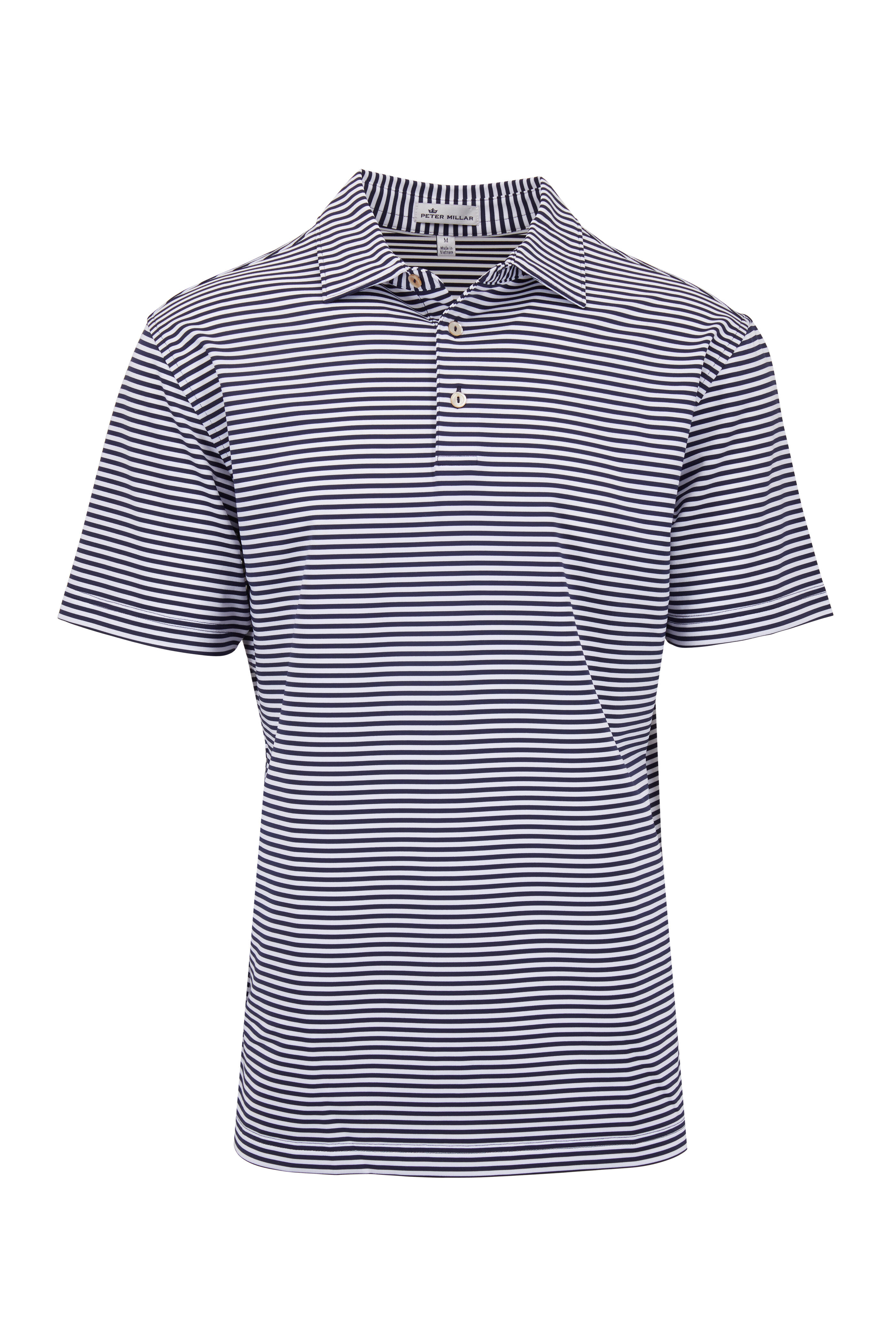 Peter Millar - Navy & White Striped Mesh Performance Polo