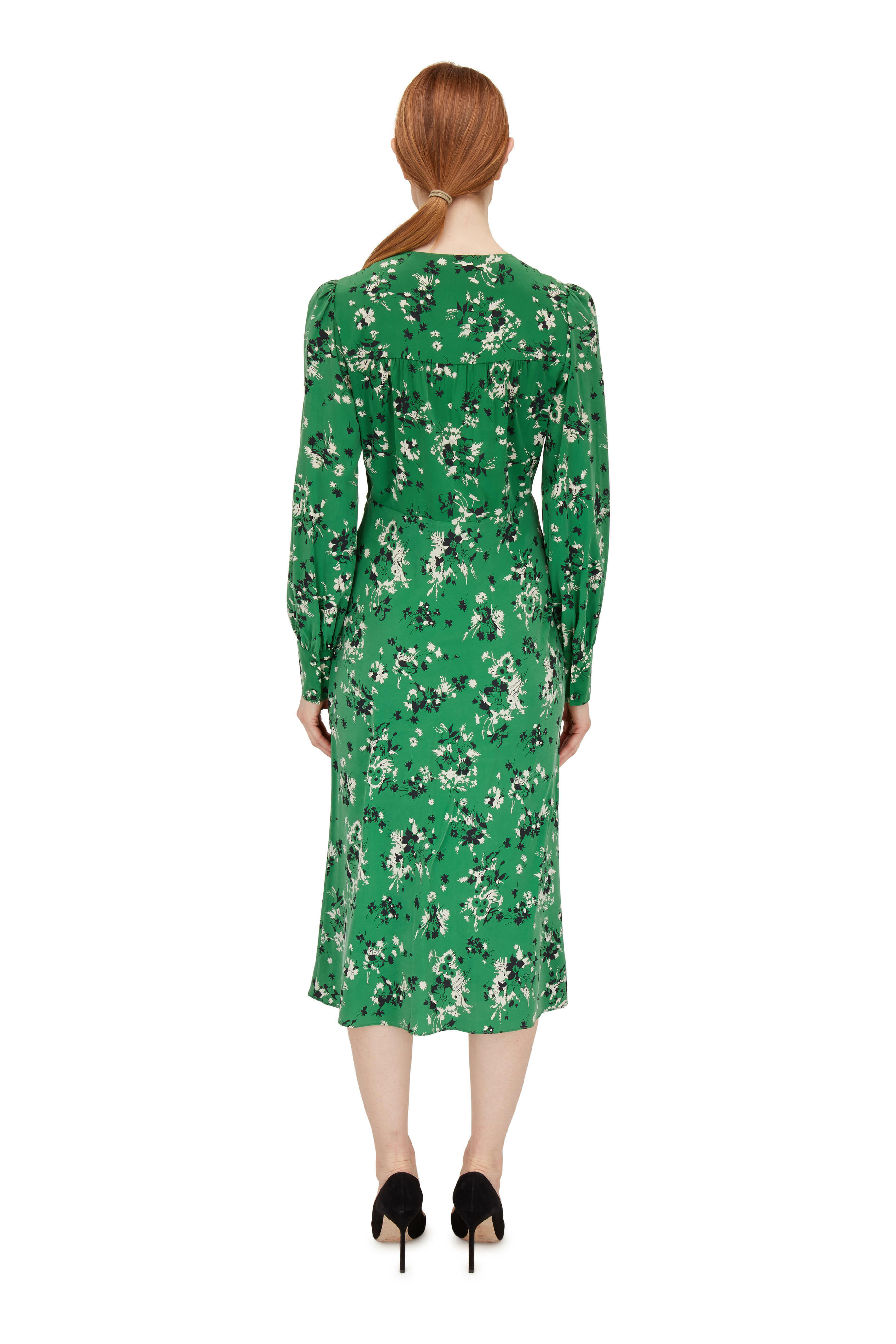 Veronica Beard - Amber Green Silk Floral Long Sleeve Dress