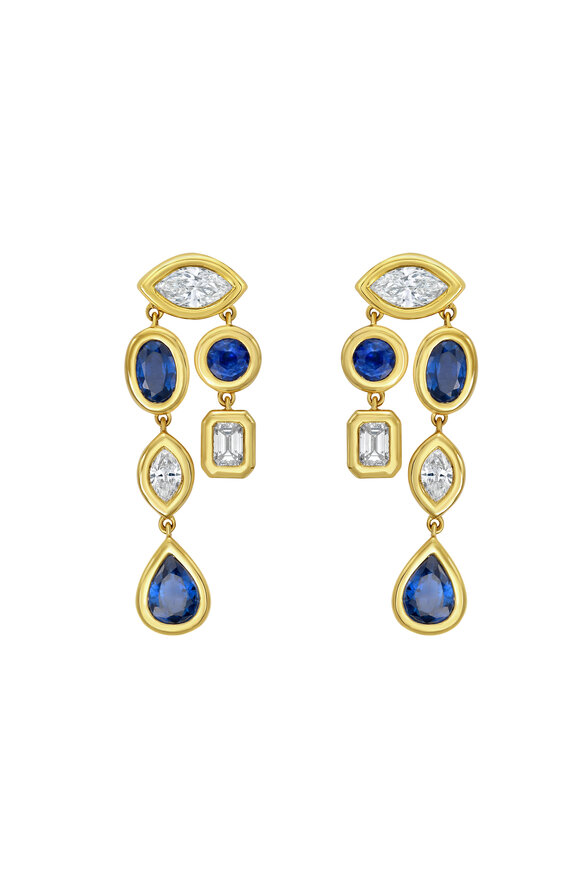 Ruchi 18k Yellow Gold Sapphire & Diamond Dangle Earring - view 1