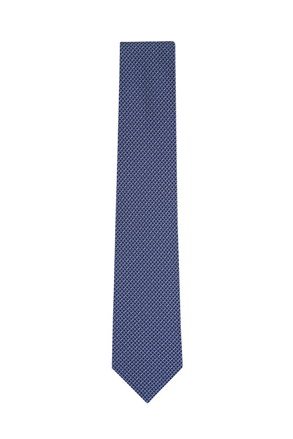Ferragamo Navy Print Silk Necktie