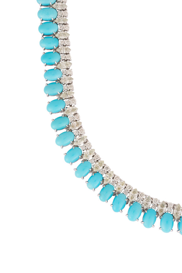 Sutra 18k White Gold Turquoise & Diamond Necklace - view 2