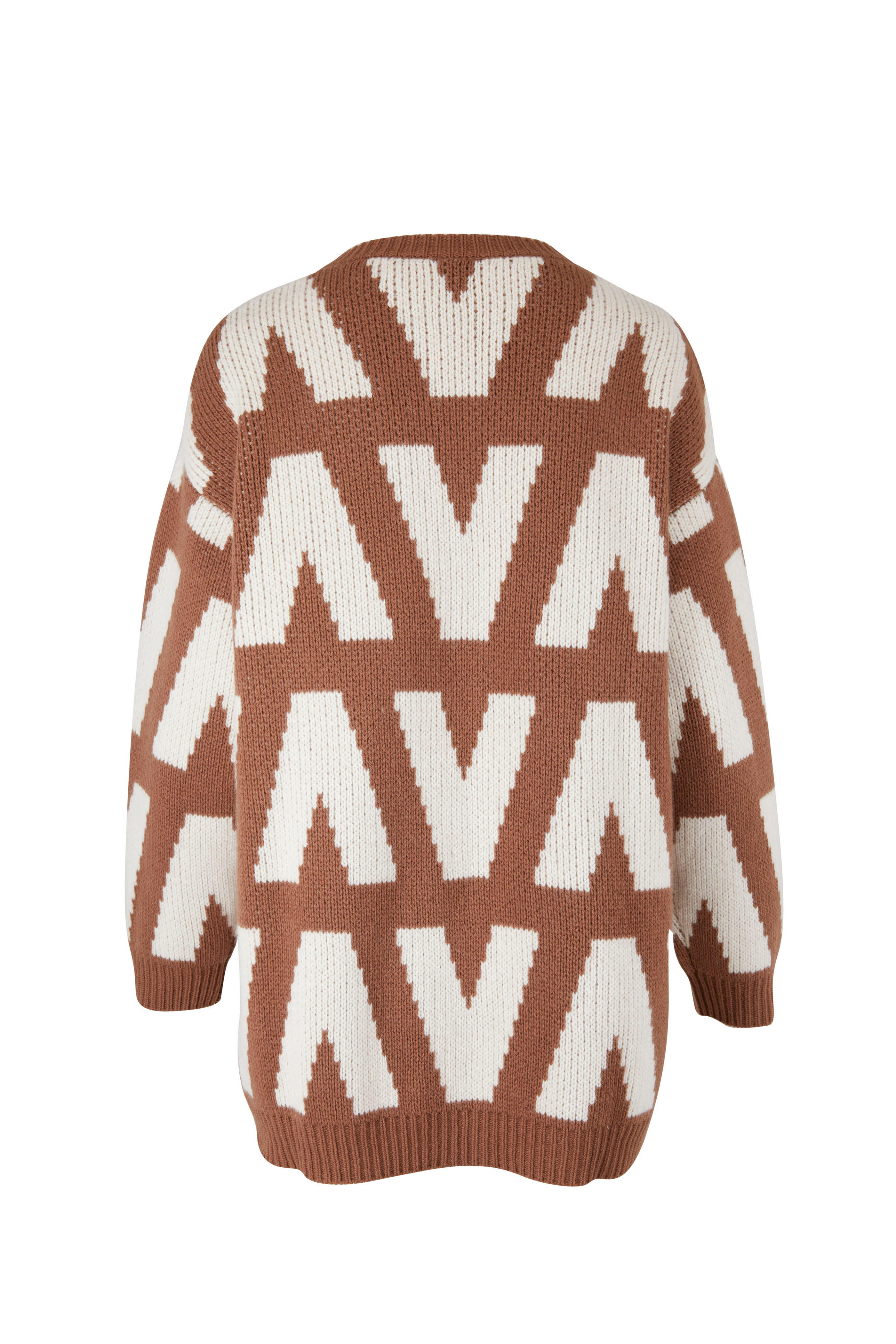 Valentino - Camel & Ivory Logo Wool Oversized Cardigan