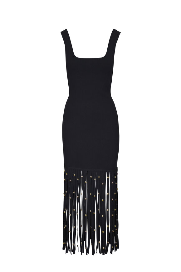 Simkhai Romelia Black Fringe Knit Midi Dress