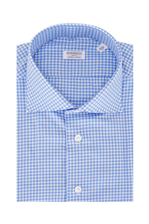 Borriello Light Blue Check Cotton Dress Shirt
