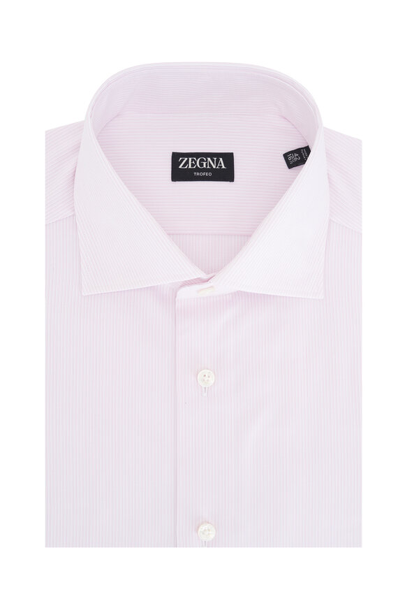 Zegna - Pink Stripe Cotton Dress Shirt