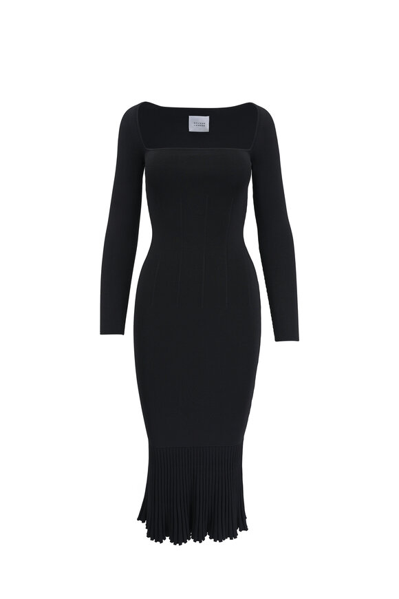 Galvan Atlanta Ribbed Knit Black Midi Dress