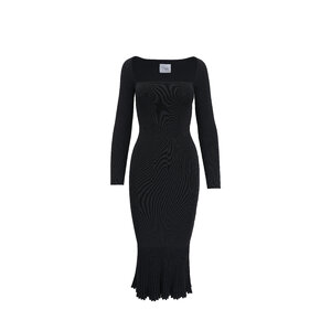 self-portrait viscose ribbed knit midi dress Self-Portrait Women's Ribbed Midi Dress - Brown