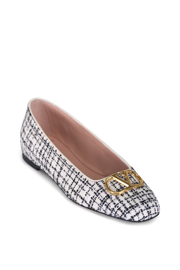 Valentino Garavani VLogo Signature Ivory & Black Tweed Ballet Flat - view 1