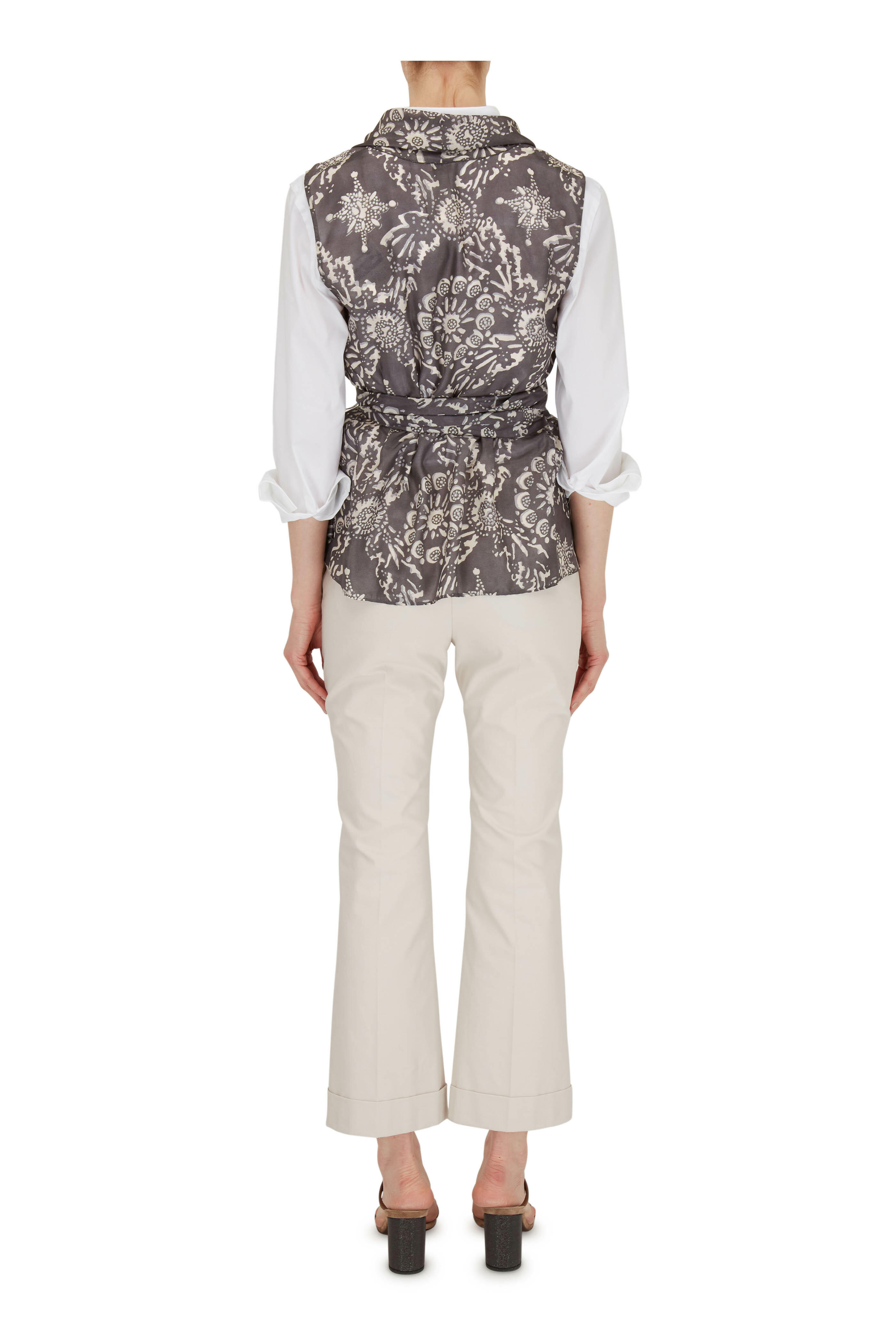 Brunello Cucinelli - Gray Silk Botanical Print Sleeveless