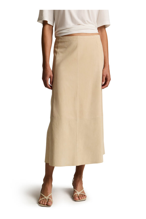 Vince Sand Beige Suede Paneled Skirt - view 3