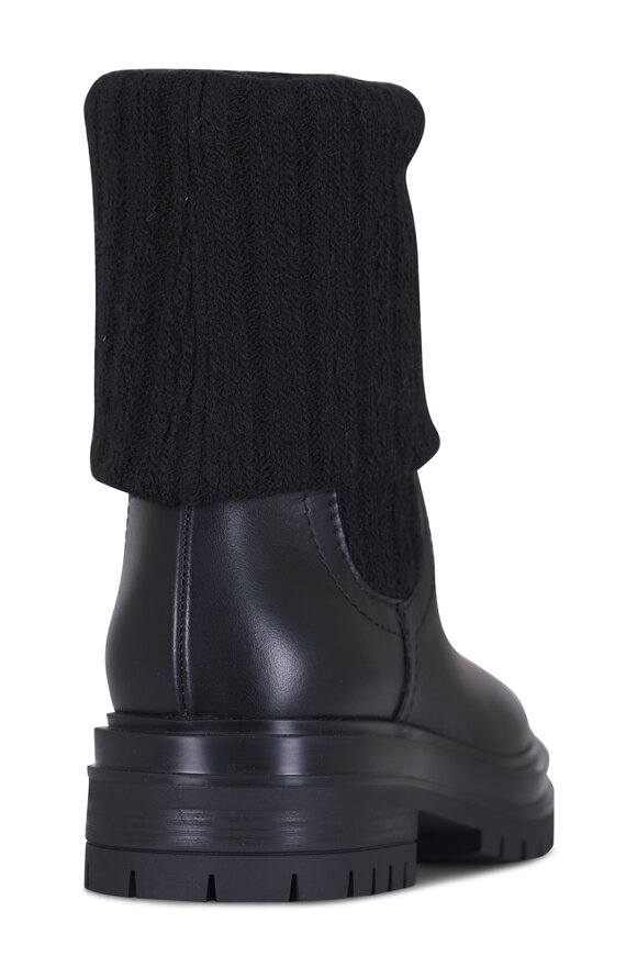 Gianvito Rossi - Black Leather & Knit Foldover Boot