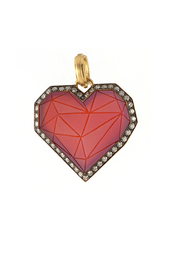 Sylva & Cie - Carved Agate & Diamond Heart Pendant