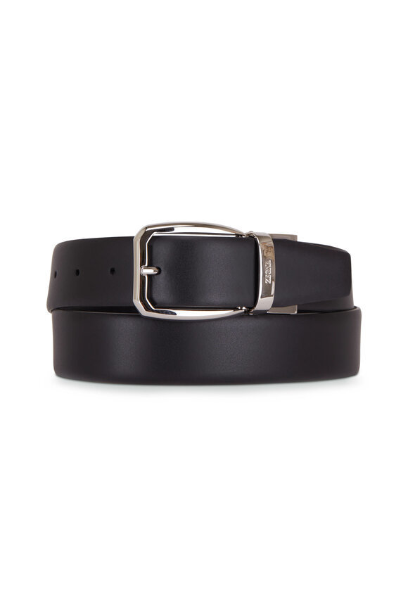 Zegna - Black Smooth & Grain Leather Belt