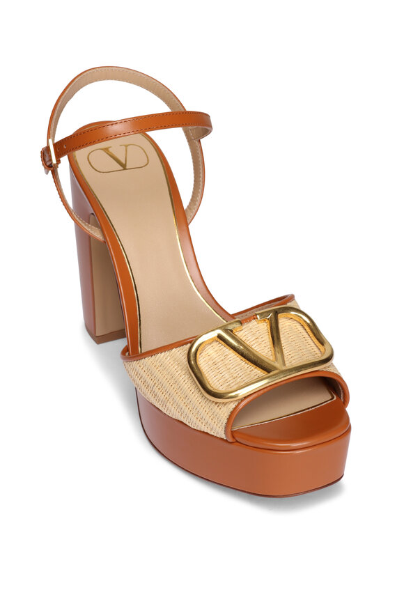 Valentino Garavani VLogo Beige Raffia Platform Sandal, 115mm