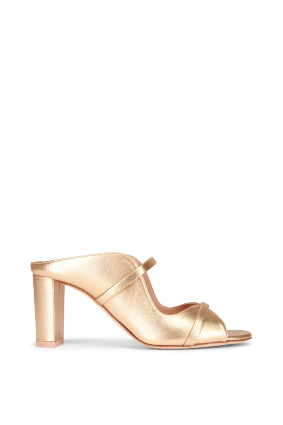 Malone Souliers Norah Gold Metallic Leather Sandal, 70mm - view 2
