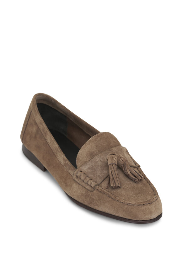 Veronica Beard Taupe Suede Tassle Penny Loafer