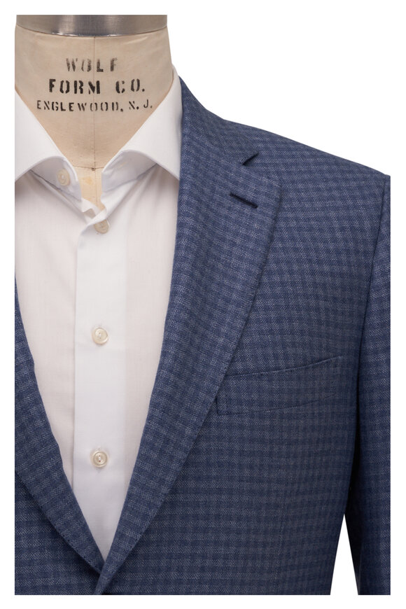 Brioni - Blue Mini Check Silk & Cashmere Sportcoat