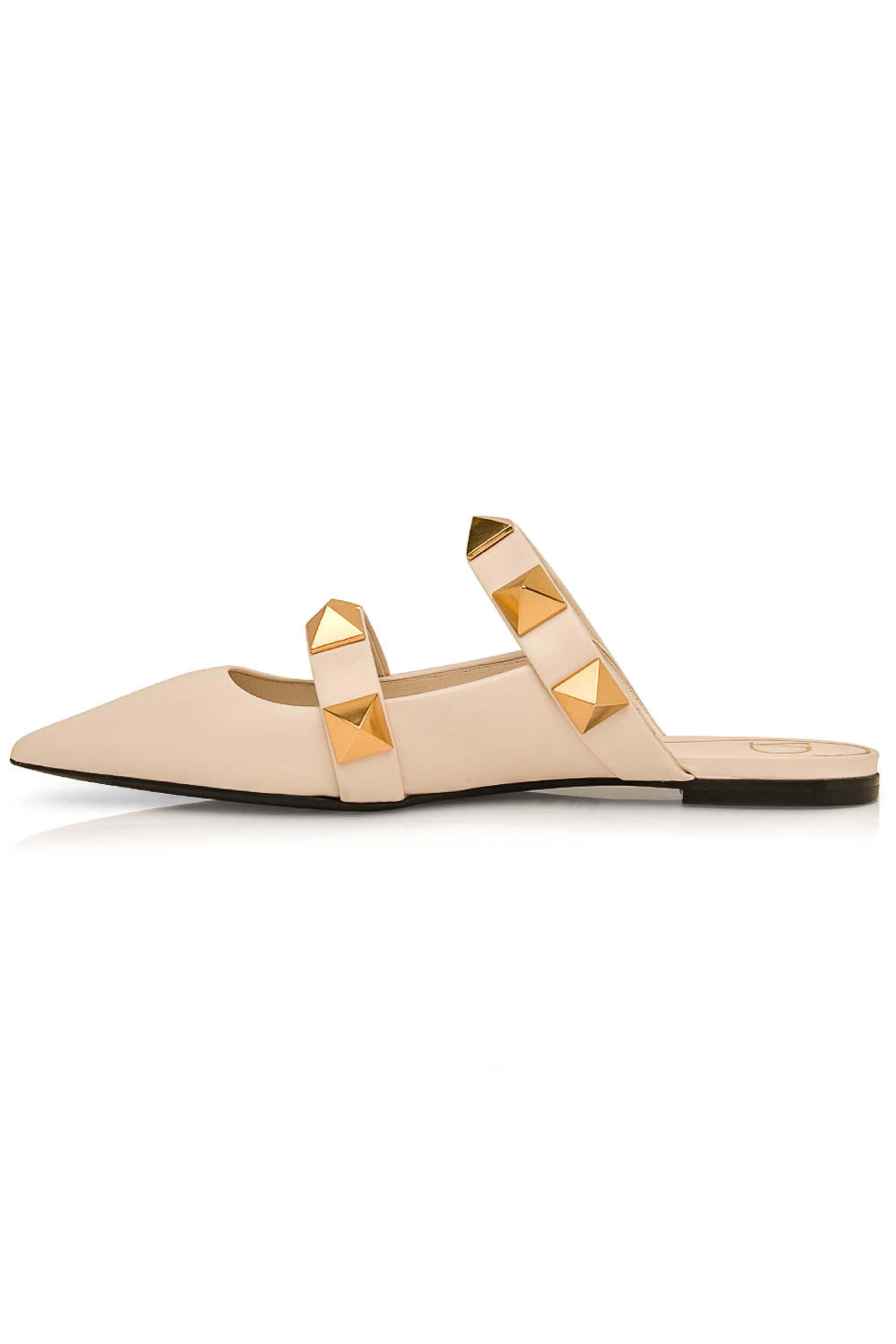 Valentino Garavani - Roman Stud Flat Mule in Light Ivory