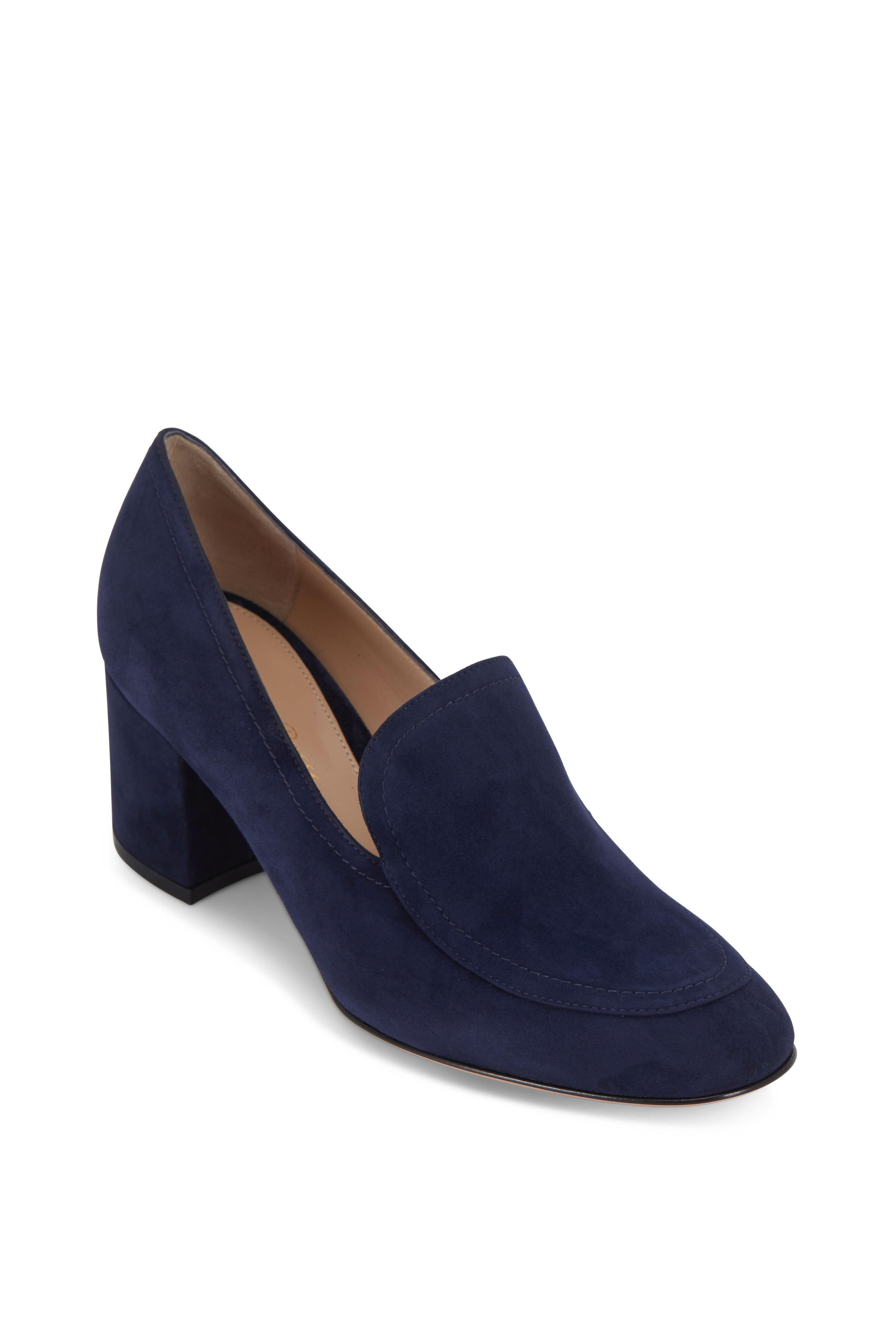 Gianvito Rossi - Navy Suede Chunky Heel Loafer, 60mm