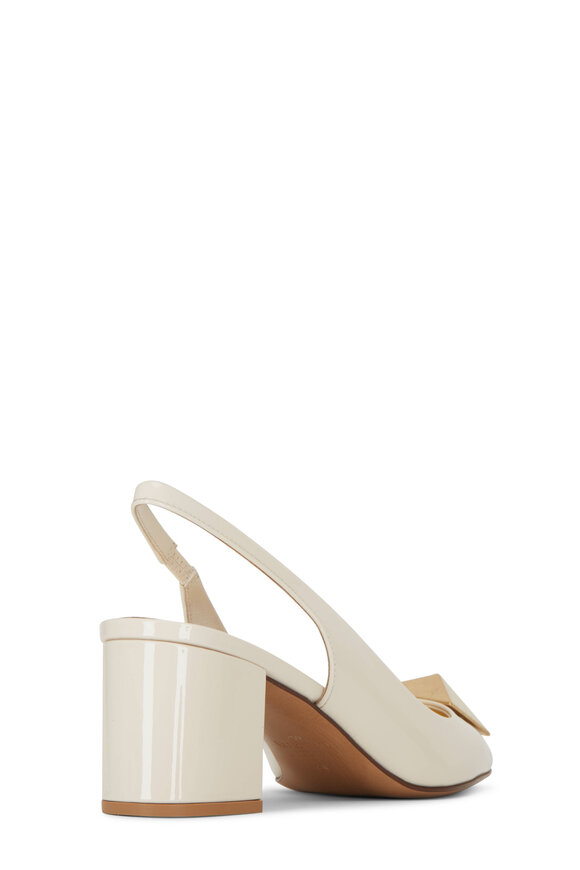 Valentino Garavani - Ivory Patent Leather Rockstud Slingback, 60mm