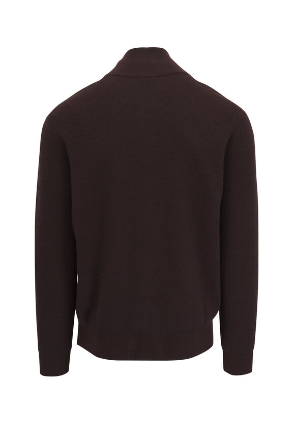 Brioni - Coffee Cashmere & Wool Ribbed Quarter Zip Pullover