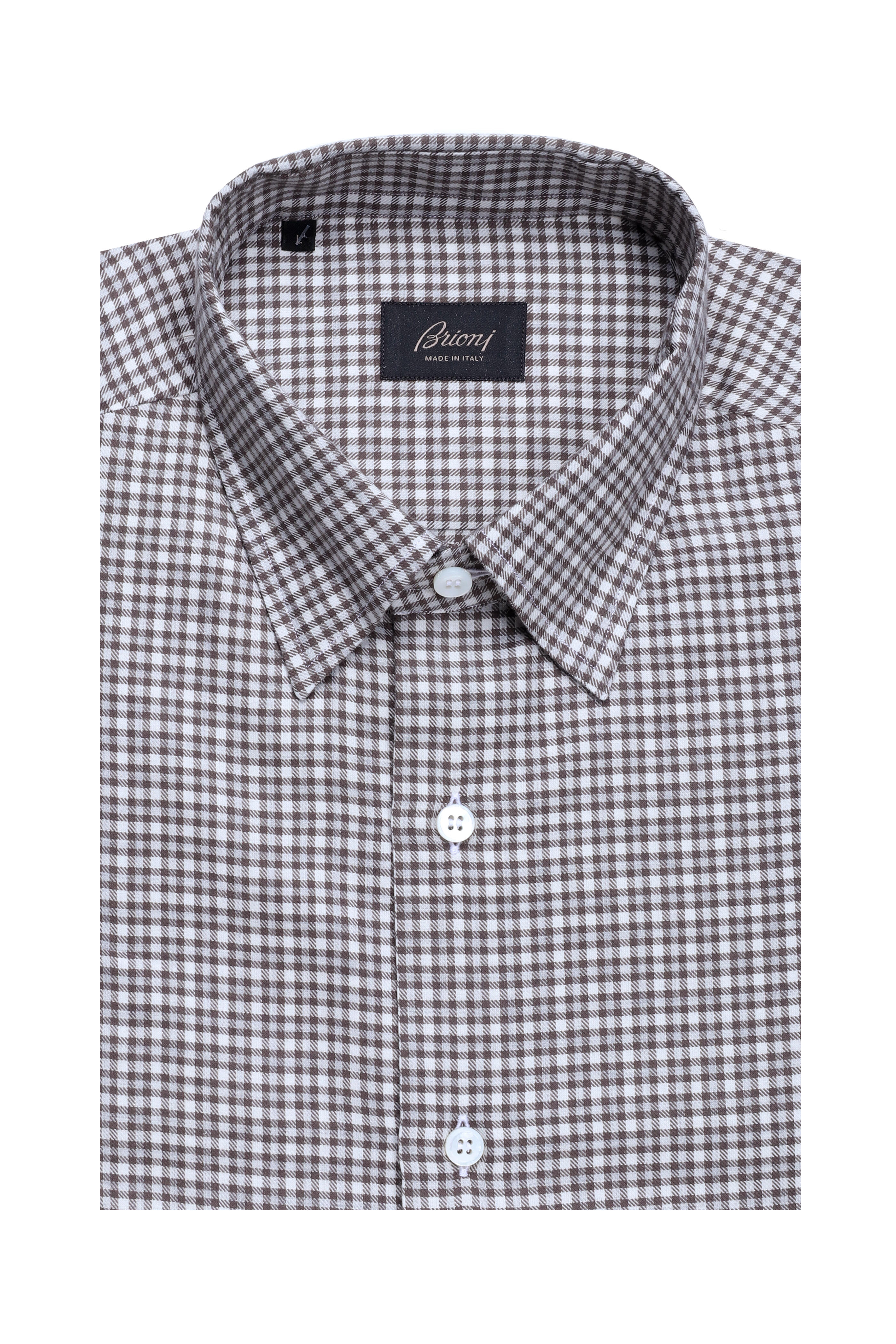 Brioni - Brown & White Micro Check Flannel Sport Shirt